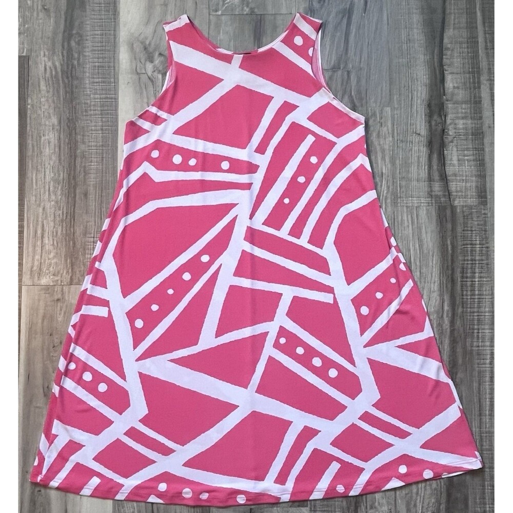 Clara Sun Woo Small Jewel Neck Swing Dress Abstract Artsy Lagnelook Resort Bold